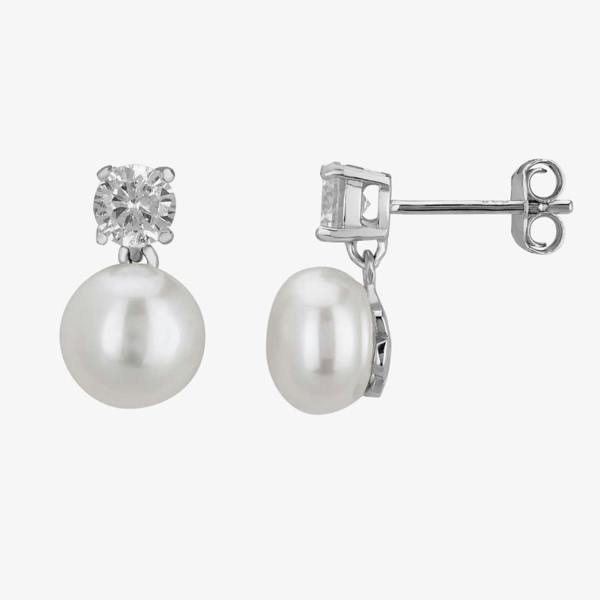 T. H. Baker Sterling Silver Cubic Zirconia And Pearl Dropper Earrings EOW70076FW