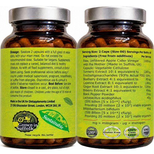 Dietapplements Apple Cider Vinegar with the Mother, Superfood, Biocultures & Berries Complex