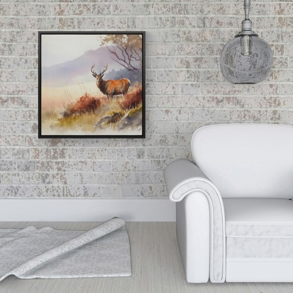 Warren Reed Stag Deer Water Colour Framed Canvas