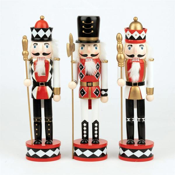 38cm Wooden Christmas Nutcracker Soldier Ornament Set of 3, Hand Painted Red and Black image 7
