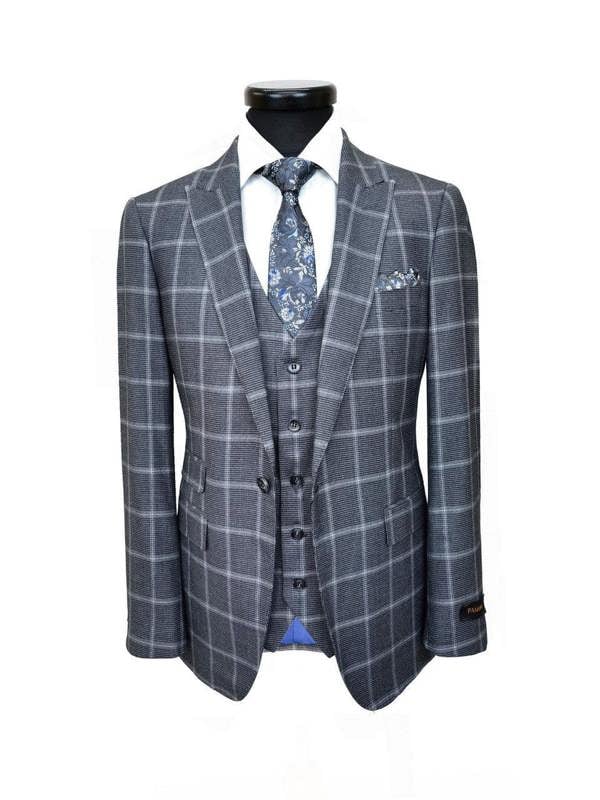 Grey Check Houndstooth 3-Piece Suit