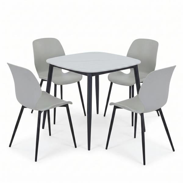 Core Products Aspen Dining Set - White Sintered Stone Square Table & 4 Carnaby Dining Chairs