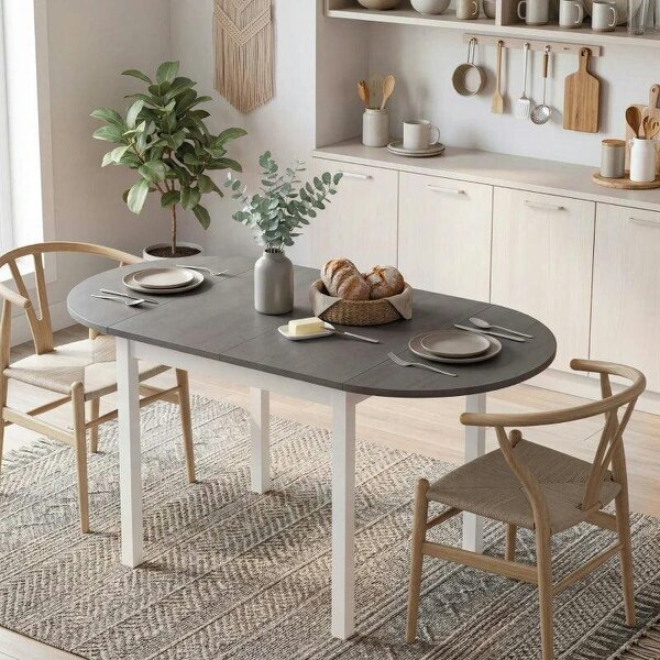 4-6 Person Wooden Drop-Leaf Table - Grey