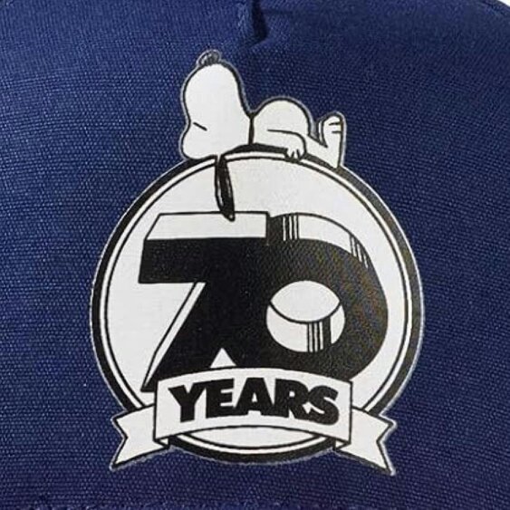 Peanuts Snoopy 70 Years Logo Baseball Cap Navy and Yellow