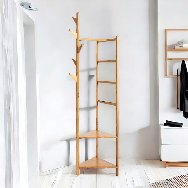 Rafaelo Mobilia Bamboo Coat Rack Stand With 2 Shelves