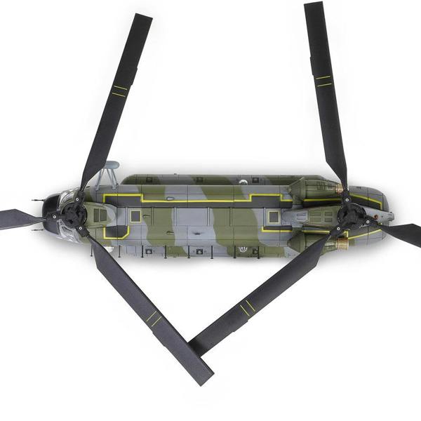 a helicopter with black blades