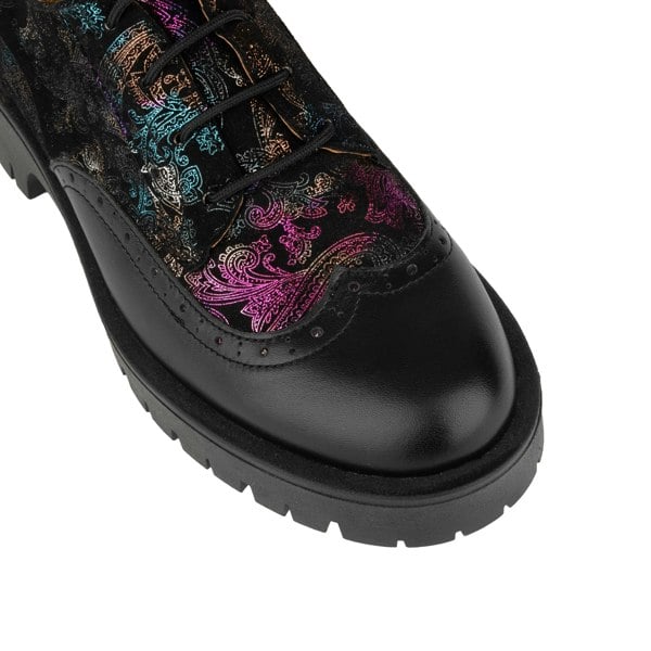 Embassy London Artisan - Dark Winter Foil & Pink - Women's leather lace-up shoe with brogue detailing