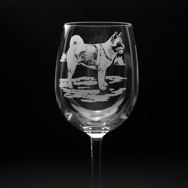 Glyptic Glass Art Akita Dog Crystal Wine Glass - Hand Etched/Engraved Gift