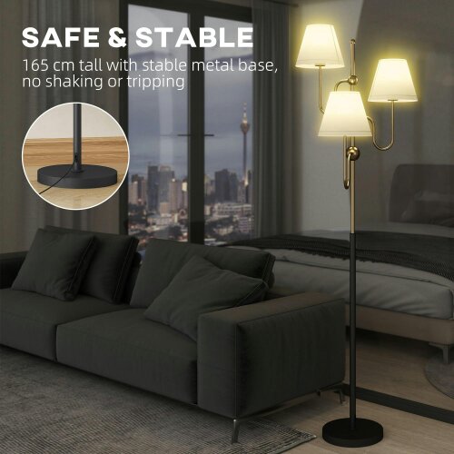 Wyld Haus Tora Metal Black Tall Floor Lamp With 3 Lights And Foot Switch E27 Fitting