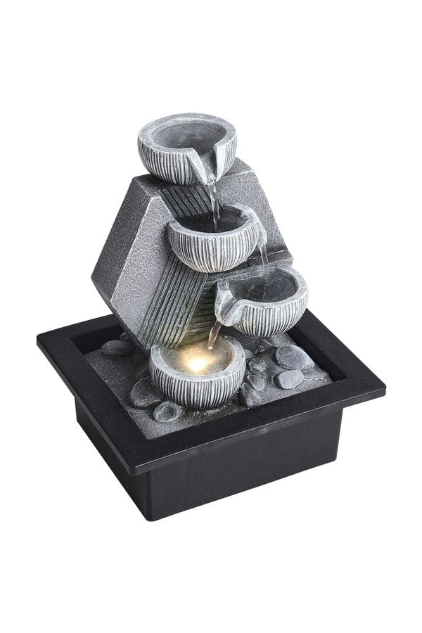 Living and Home Resin Feature Tabletop Water Fountain with LED Light