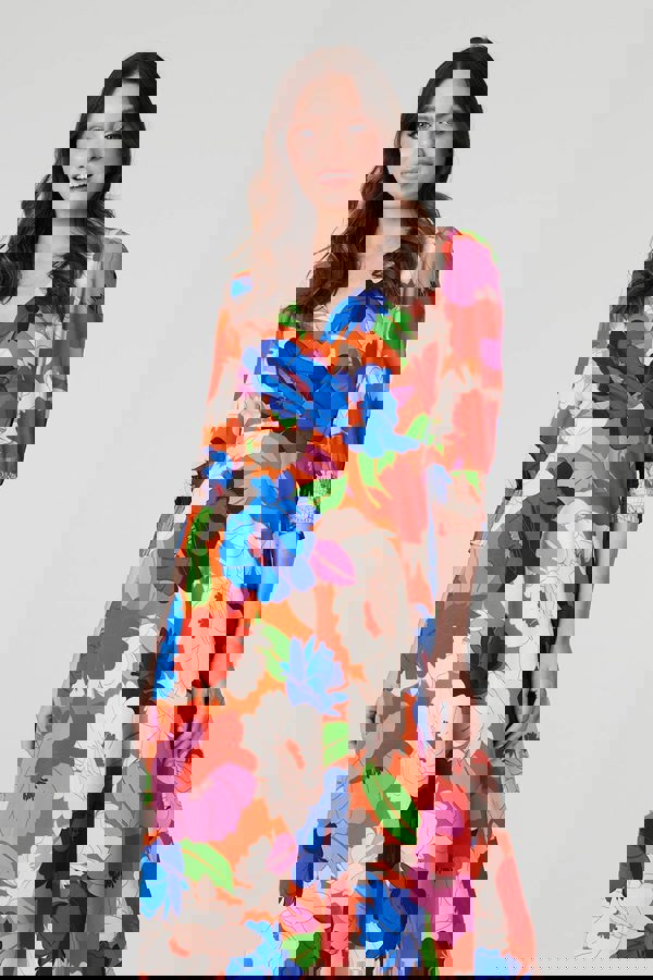 Red | Floral 3/4 Sleeve Midi Dress