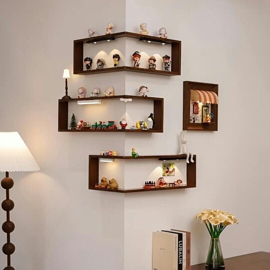 Havendro 3PCS/Set Wood Corner Shelves Book Shelves Storage Wood Display Bookcase School