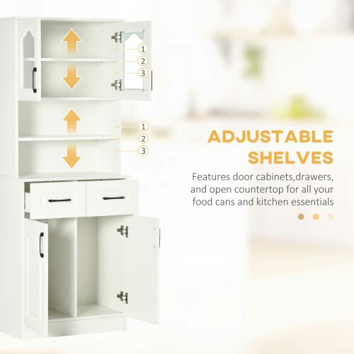 Wyld Haus Reluta Tafa Wooden White Tall Kitchen Cupboard With Adjustable Shelves Drawers And OFauxn Counter 168 cm