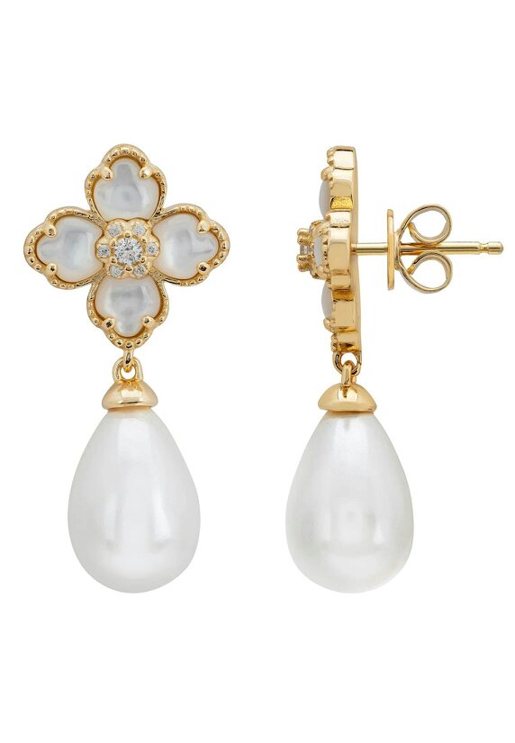 Latelita Flower Clover Pearl Drop Earrings Mother Of Pearl Gold
