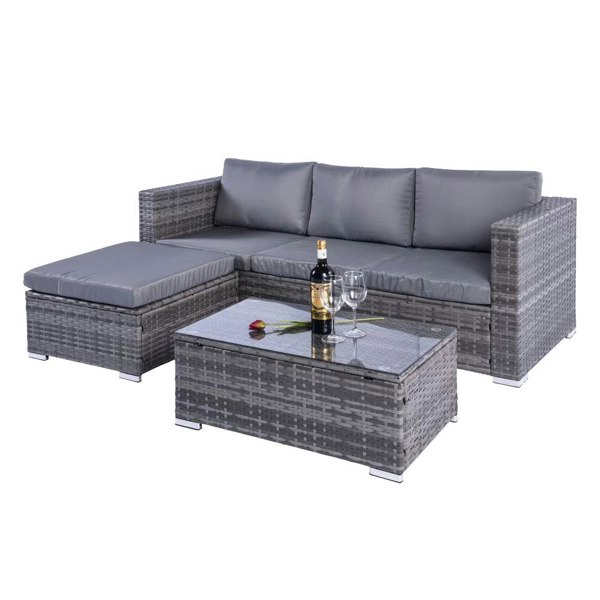 Outdoor Living Dunham Grey 4 Seat Rattan Sofa Set with Coffee Table