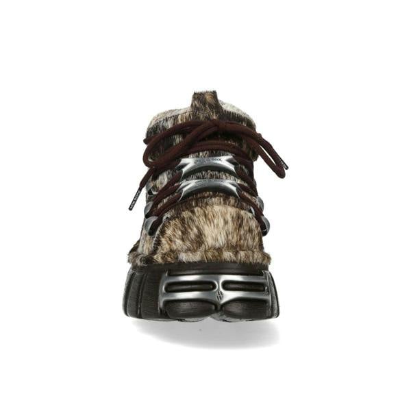 New Rock Brown Fur Leather Gothic Platform Ankle Boots - M-120N-C114