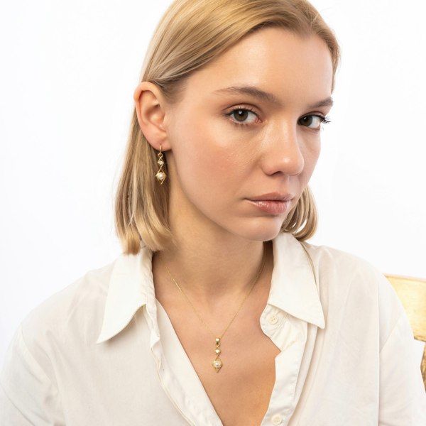 Spero London Sterling Silver Rhombus 3D Pearl Earrings