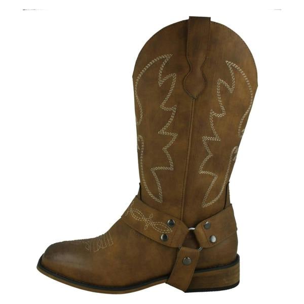 Spot On Ladies Spot On Low Heel Cowboy Boots with Ring Trim Strap F51234