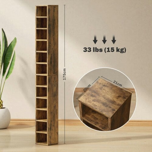 Wyld Haus Nedito Wood Rustic Brown Tall Narrow Media Storage Tower With 204 Disc Capacity