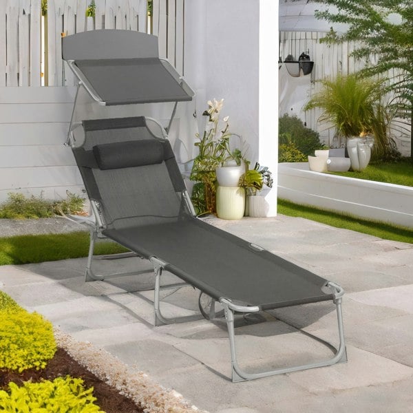 Rafaelo Mobilia Sun Lounger For Garden Folding Deck Chair Dark Grey