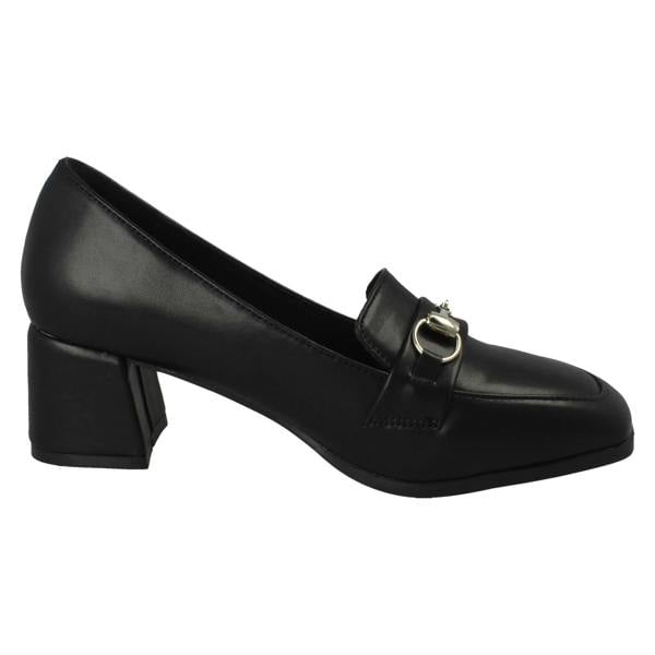 Spot On Ladies Spot On Buckle Detailed Slip On Mid Heel Court Shoe F90154