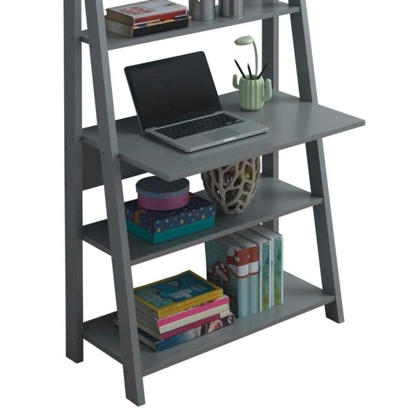 Timber Art Design Riva Ladder Bookcase with 5 Tier Shelves & Overhanging Desk Shelf