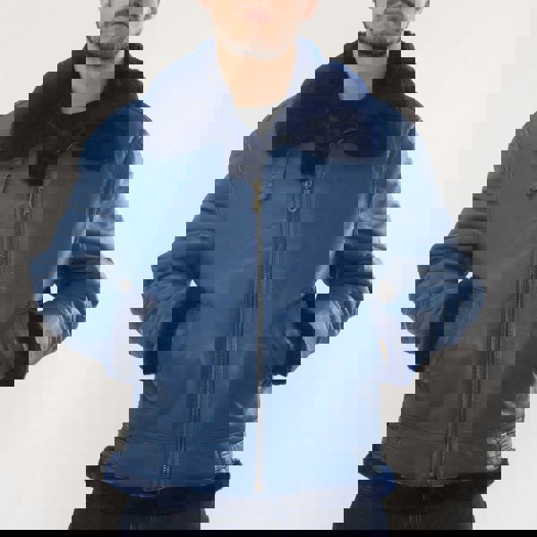 Leather Company Men's Blue Shearling Leather B3 Aviator Jacket