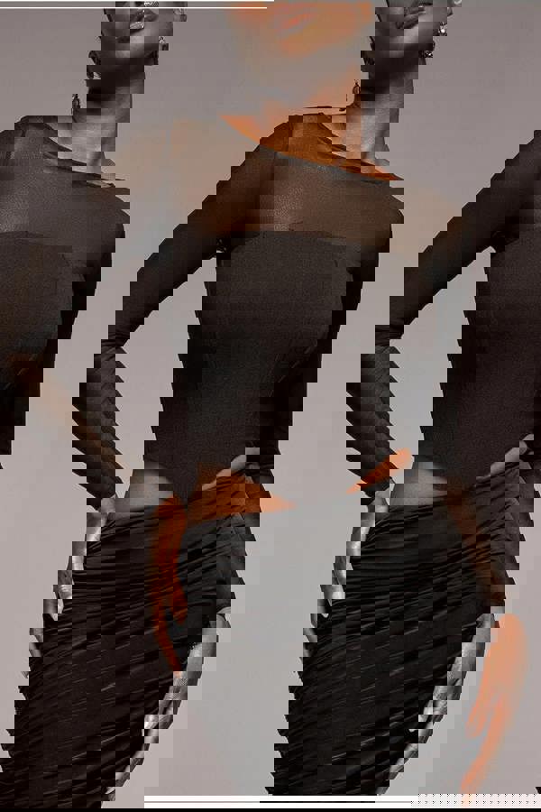 Scuba Crepe And Mesh Lace Up Corset Top - Black T264