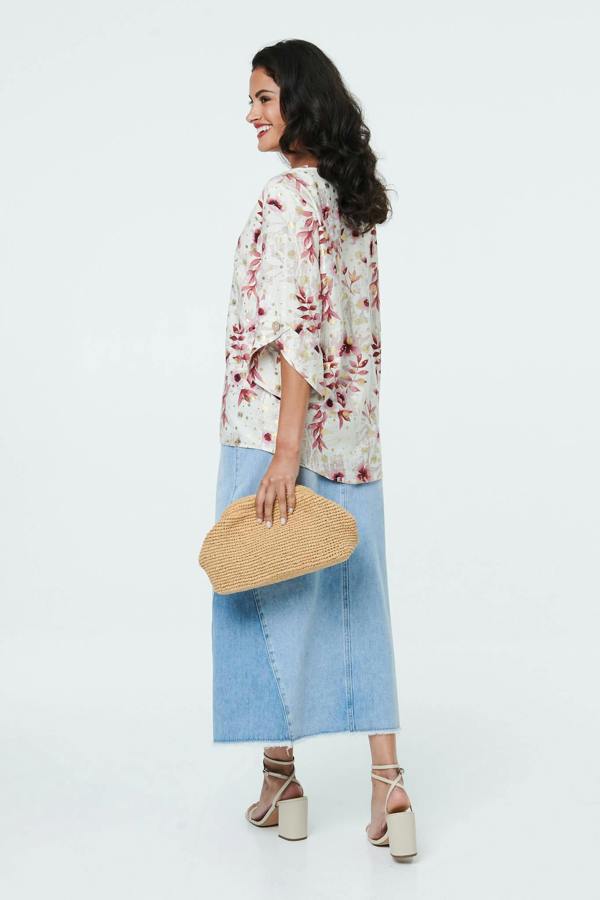 Pink | Floral Metallic Print 3/4 Sleeve Tunic