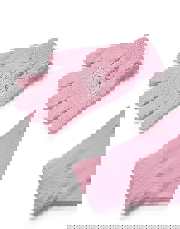 Disney Girls Pink Angel Character Face Beanie and Gloves Set (One Size)