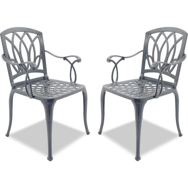 Homeology POSITANO 2-Large Garden and Patio Bistro Chairs with Armrests in Cast Aluminium Grey