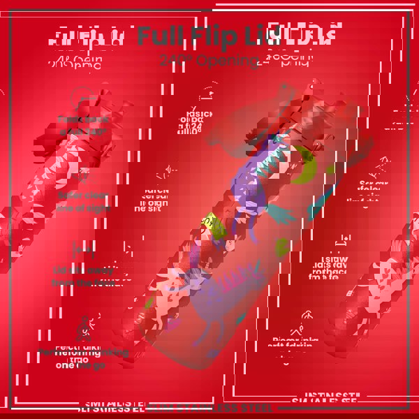 ION8 Leak Proof Slim Water Bottle, Stainless Steel, Red Unicorns, 600ml (20oz)