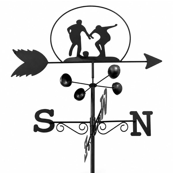 Footballer Weathervane, All-Steel Black Painted Weather Vane With Wall Fixings and Ground Spike, Quick Self-Assembly