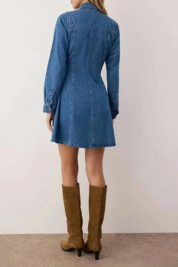 WOVCOR Mini Denim Shirt Dress