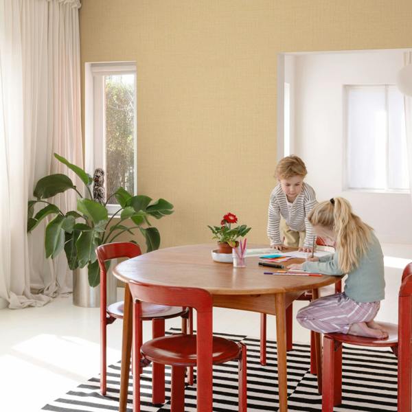 Grandeco Linen Nursery Textured Plain Wallpaper, Ochre