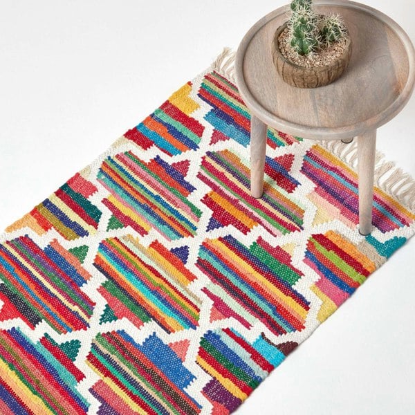 HOMESCAPES Amsterdam Handwoven Cotton Chindi Kilim Rug