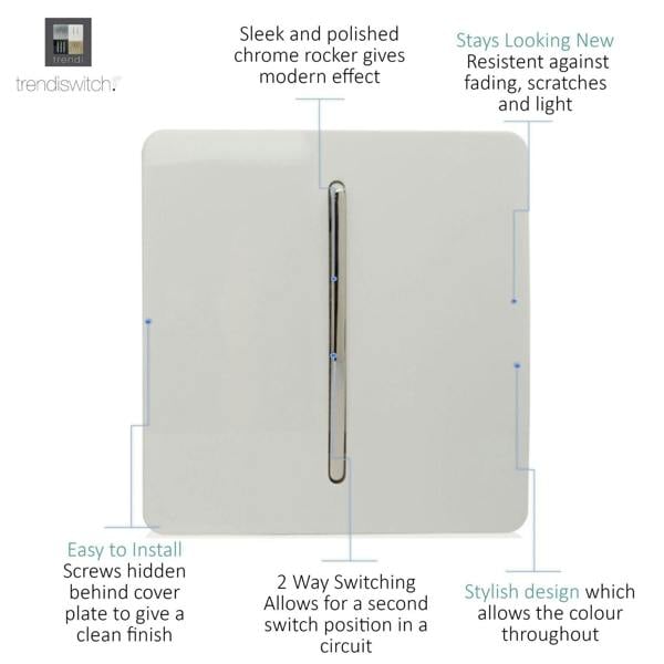 Trendi Switch 1 Gang 1 or 2 way Rocker Light Switch in Ice White