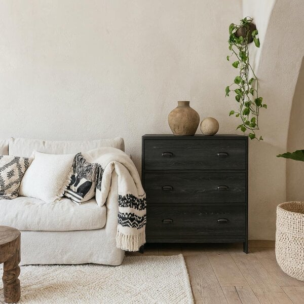 Wyld Haus Como Black Faux Concrete 3 Drawer Chest