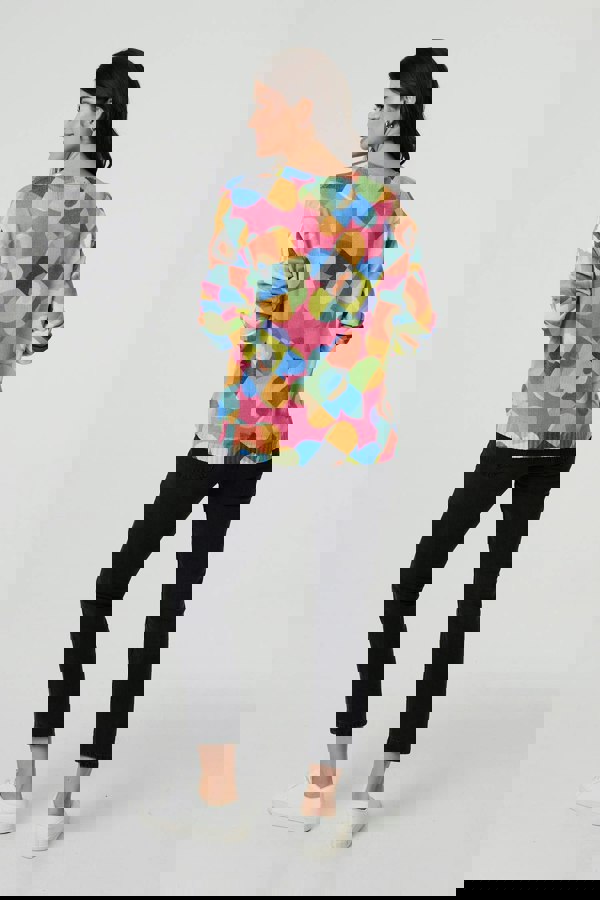 Pink | Abstract V-Neck Long Sleeve Knit Top
