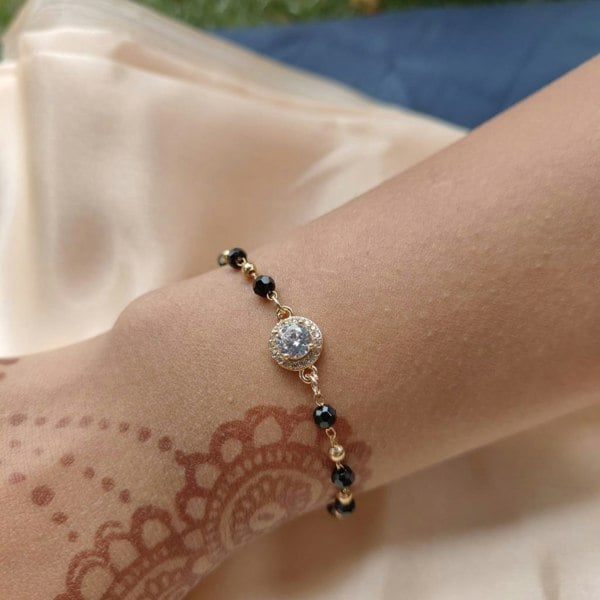 The Colourful Aura Indian Asian Black Beaded Round Zircon Mangalsutra Nazar Bracelet