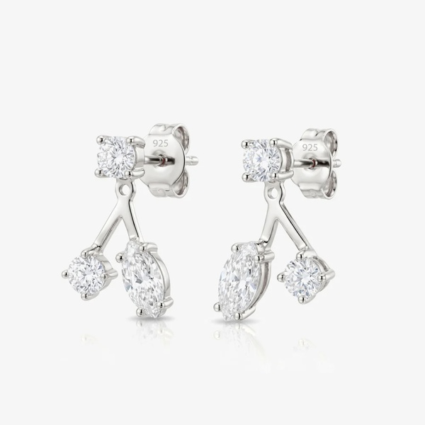 Moissanite Ear Jacket Stud Earrings in 18k Gold or Silver