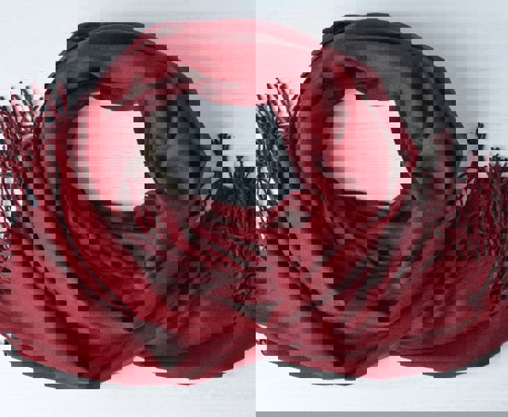 Antonia York Red Wine | Drew Pashmina Super Soft Large Special Occasion Wrap with Tassels