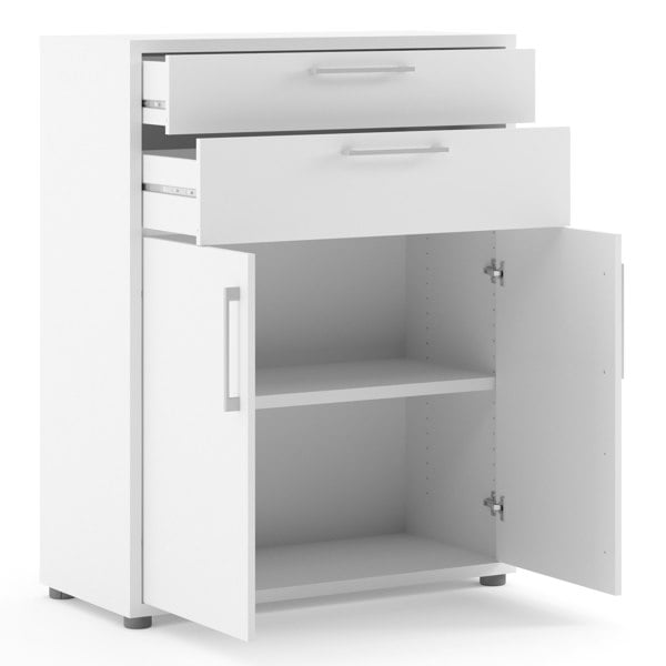 Furniture To Go Prima Bookcase 1 Shelf With 2 Drawers 2 Doors In White