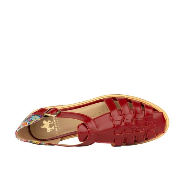 Embassy London Sandy - Burgundy Signature - Women's fishermen flat leather sandal with covered heel