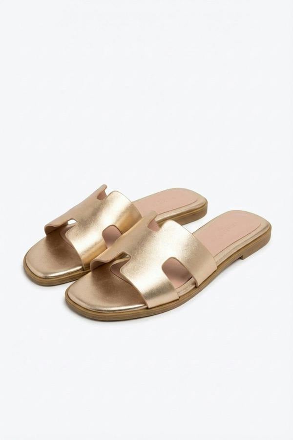 Aria Womens H-Strap Flat Slide Sandals - GOLD_wb