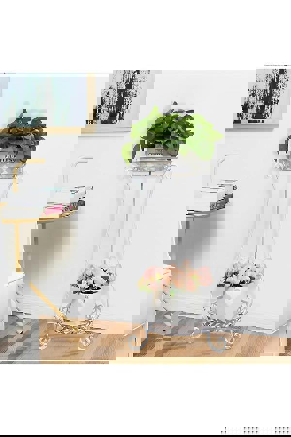 Living and Home 2 Tier Tall Vintage Metal Plant Stand Rack Plant Pot Holder