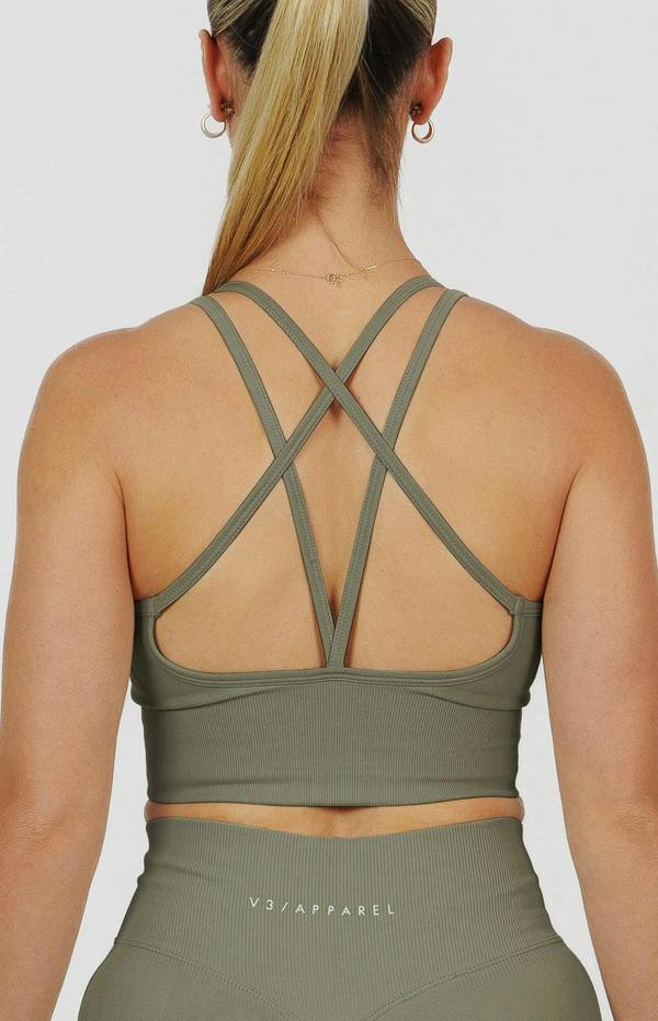 V3 Apparel Form Seamless Scrunch Shorts & Sports Bra Set - Olive Green