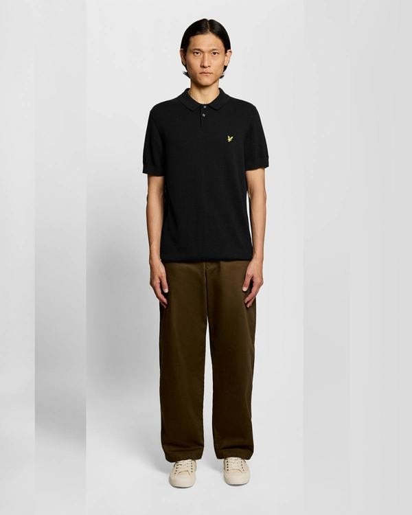 Lyle & Scott Cotton Short Sleeve Mens Knitted Polo - Z865 Jet Black | CHO | Designer Mens Short Sleeve Polo Shirts