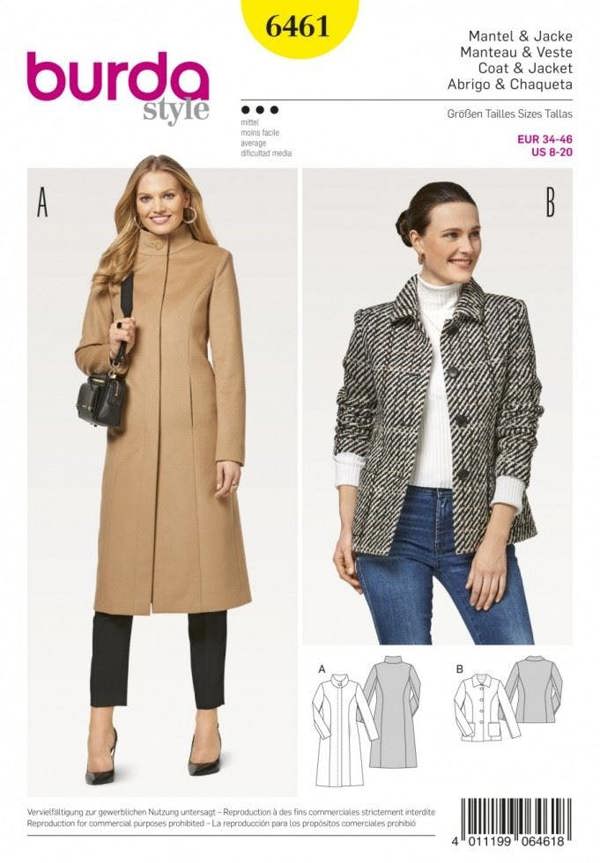 Burda Sewing Pattern 6461 Coats and Jackets For Women, 8 to 20 - Intermediate
