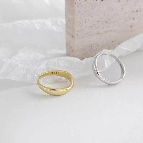 The Colourful Aura Sterling Silver Gold and Silver Slim Wave Irregular Open Band Cuff Ring